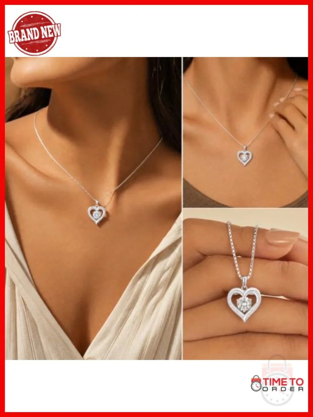 Moissanite Heart Pendant Necklace 925 Sterling Silver 1-3 CT D VVS1